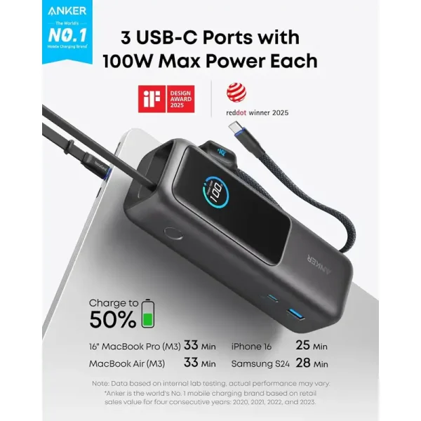 anker a1695 zolo 165w 25000mah پاوربانک انکر A1695 Zolo ظرفیت 25000 میلی آمپر