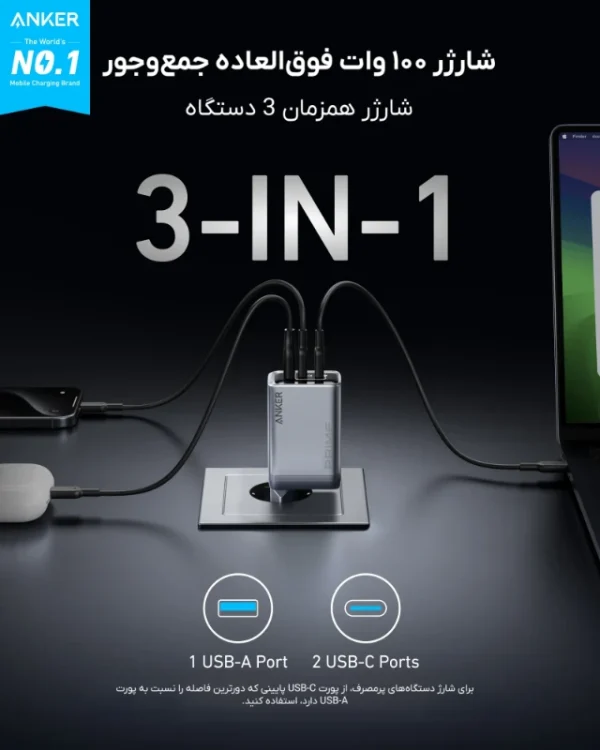 anker prime gan charger 100w 3port a2688 20 شارژر دیواری انکر مدل Anker A2688 Prime 100W