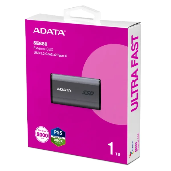 Adata External SSD SE880 titanium gray box اس اس دی اکسترنال ای دیتا مدل SE880 ظرفیت 1 ترابایت
