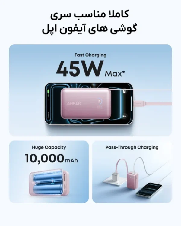 anker power bank 10000mah nano a1638 8 پاوربانک انکر مدل A1638 با ظرفیت 10000 میلی‌آمپر و توان 45W وات