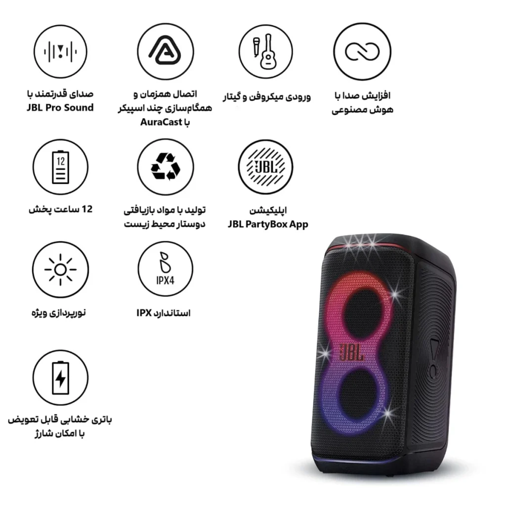 JBL PARTYBOX CLUB 120 features اسپیکر بلوتوثی جی بی ال مدل PartyBox Club 120