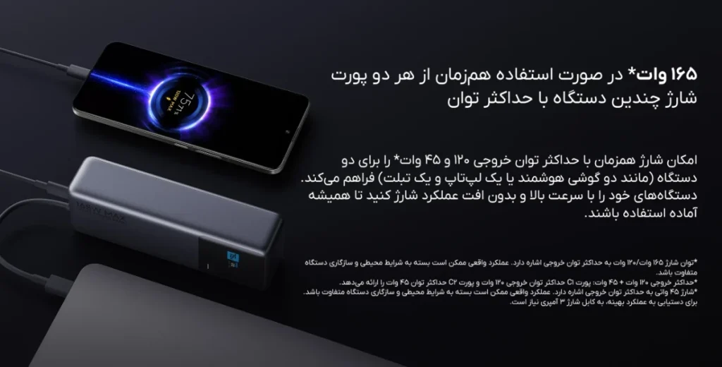 xiaomi 165w powerbank 20000mah PB2165 7 پاوربانک 165W شیائومی مدل PB2165 ظرفیت 20000 میلی آمپر