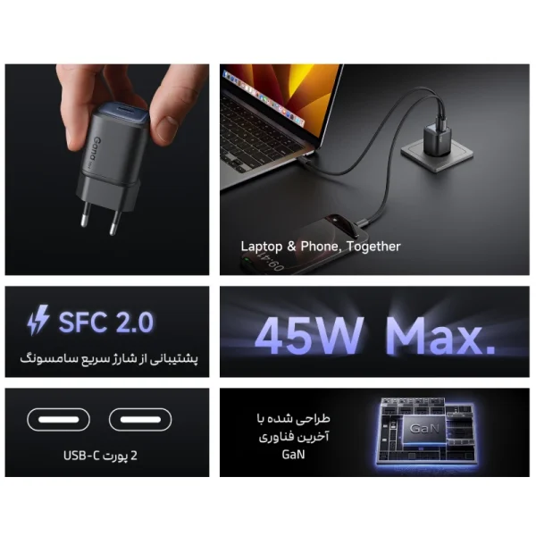 mcdodo ch 100 charger 5 شارژر دیواری 45 وات مک دودو مدل Mcdodo CH-100